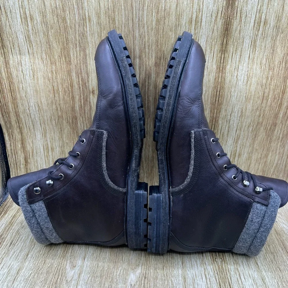 Woolrich‎ Puritan Patch Leather Lace Up Boots Men's 13 Dark Brown Wool Collar